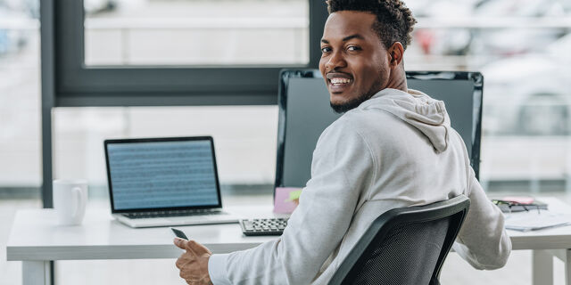 Work Pathways Happy African American Programmer Smiling